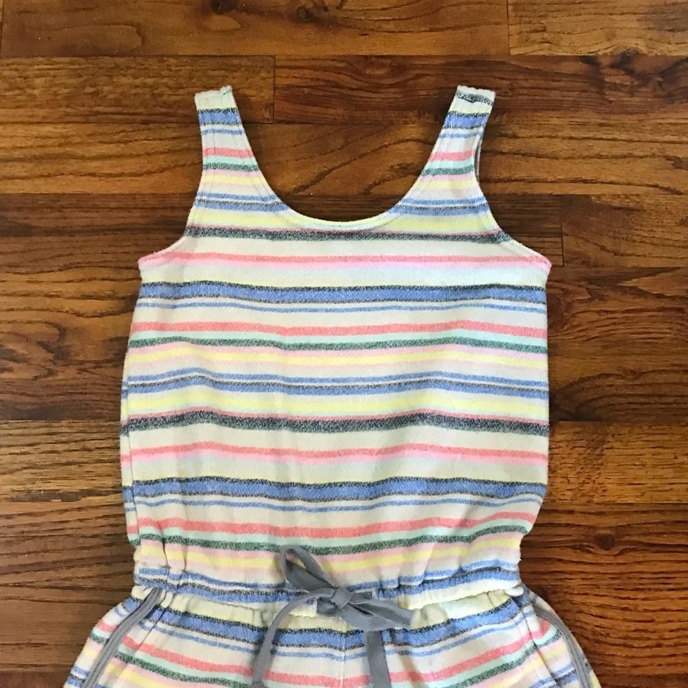 Justice 1 Pc Multicolor Stripe Shorts Romper Happy Rainbow Chill Ice Cream Pocke